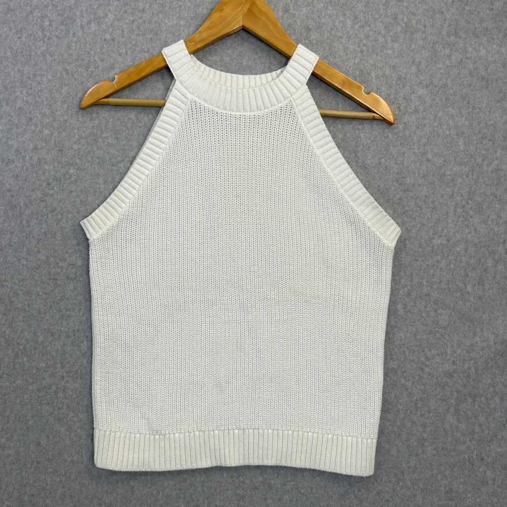 Old Navy Sleeveless Cropped Shaker-Stitch Sweater Tank Top White Knit Sz Medium